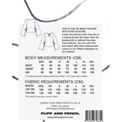Puff and Pencil Tie waist blouse + cone sleeves str. XXS-XXL