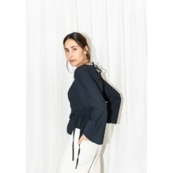 Puff and Pencil Tie waist blouse + cone sleeves str. XXS-XXL