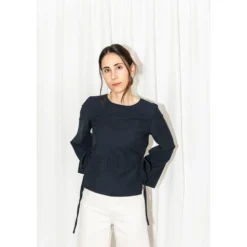 Puff and Pencil Tie waist blouse + cone sleeves str. XXS-XXL