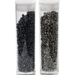 Rocaiperler, sort, mørk grå metallic, diam. 1,7 mm, str. 15/0 , hulstr. 0,5-0,8 mm, 2×7 g/ 1 pk.