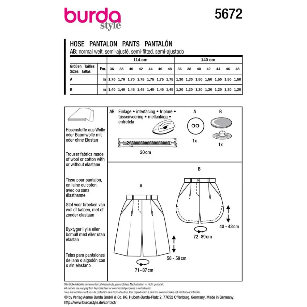 Shorts Burda 5672 str. 36-48