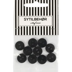 Skjorteknap 2-huls, 13 mm, 10stk. Sort