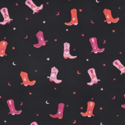 Skjortepoplin m/cowboy boots print Sort