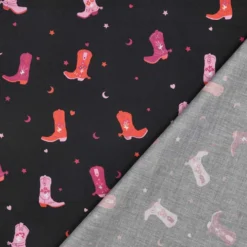 Skjortepoplin m/cowboy boots print Sort