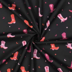 Skjortepoplin m/cowboy boots print Sort