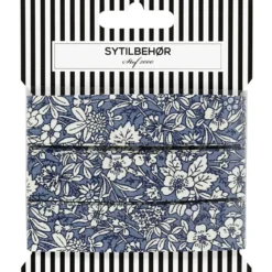 Skråbånd poplin Blomster, 3m Blågrå
