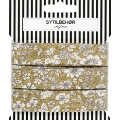 Skråbånd poplin Blomster, 3m Lys olivengrøn