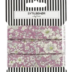 Skråbånd poplin Blomster, 3m Rosa