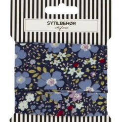 Skråbånd poplin 3mtr. Blomster Marineblå