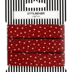 Skråbånd poplin Stjerner, 3m Mørk vinrød