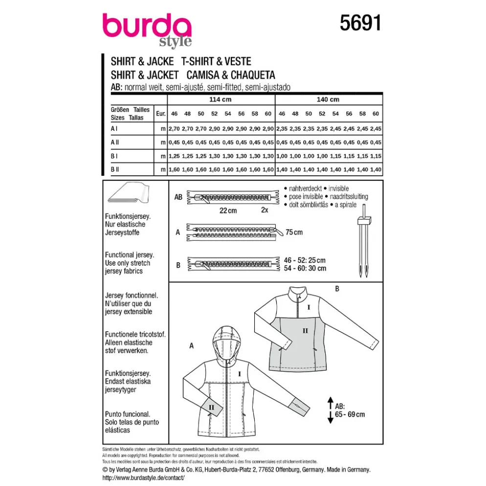 Sports bluse Burda 5691 str. 46-60