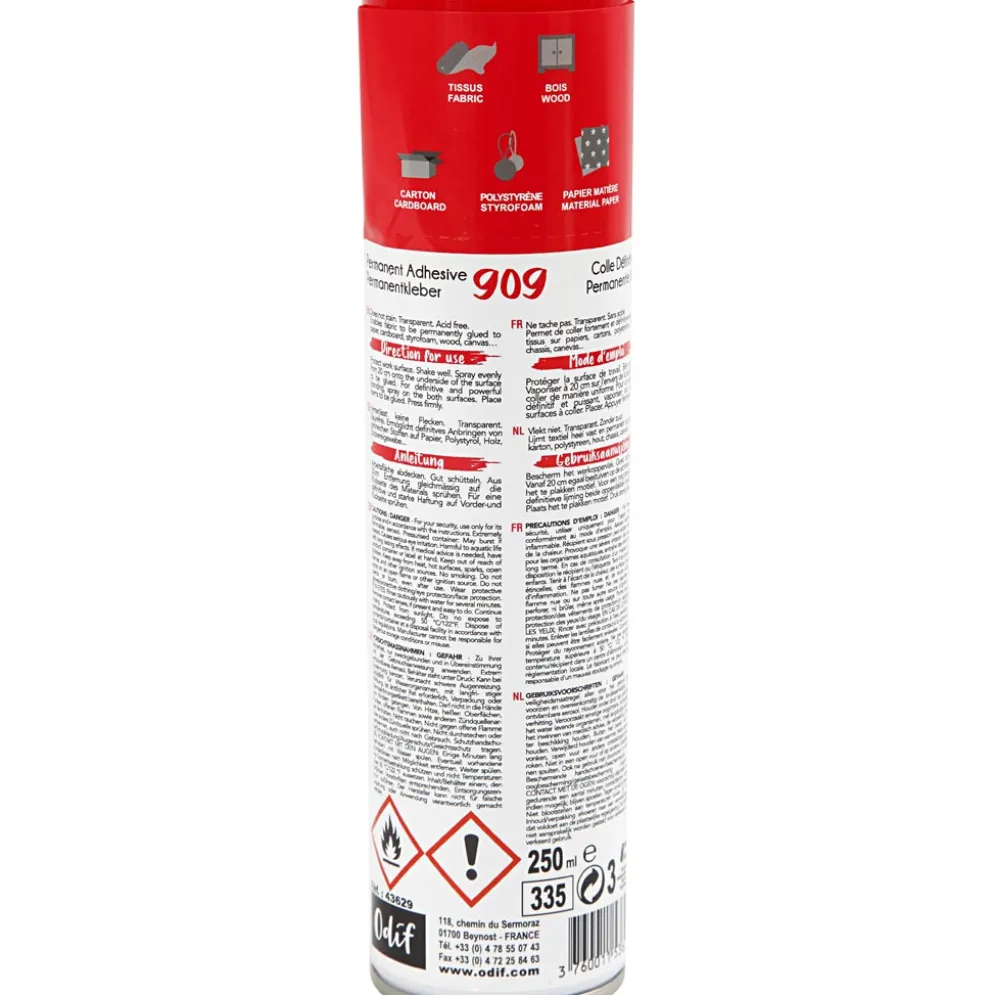 Spray lim 909 Permanent Vaskbar v/40gr., 250 ml.