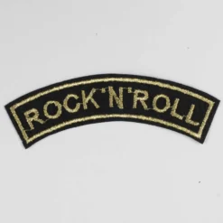 Strygemærke  Rock n roll i guld 9,5 x 3c, Sort