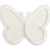 Strygemærke Sommerfugl m. glimmer 5 x 4 cm, Råhvid