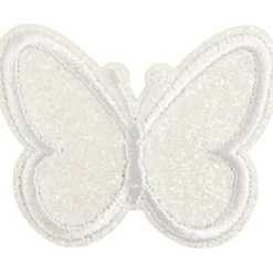 Strygemærke Sommerfugl m. glimmer 5 x 4 cm, Råhvid