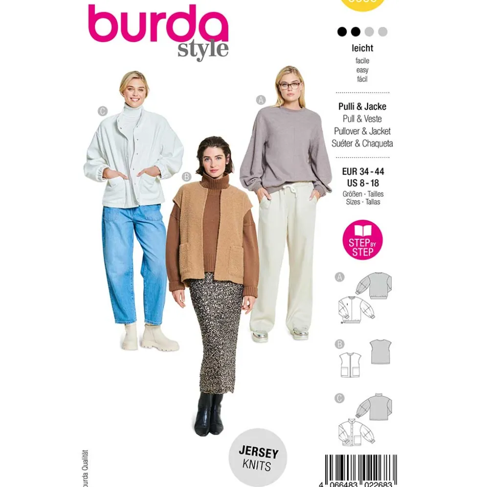 Sweater, Jakke og Vest Burda str. 34-44