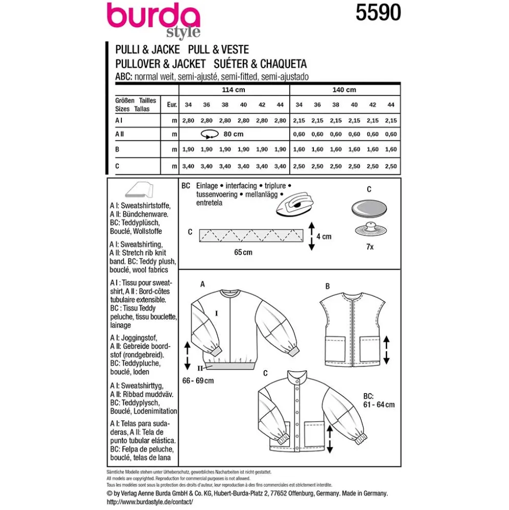 Sweater, Jakke og Vest Burda str. 34-44