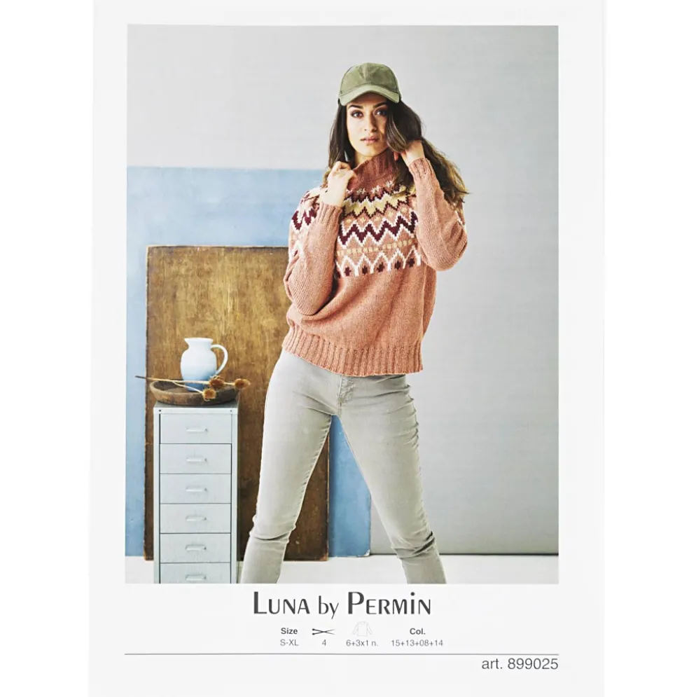 Sweater m/ mønstret bærestykke i Luna