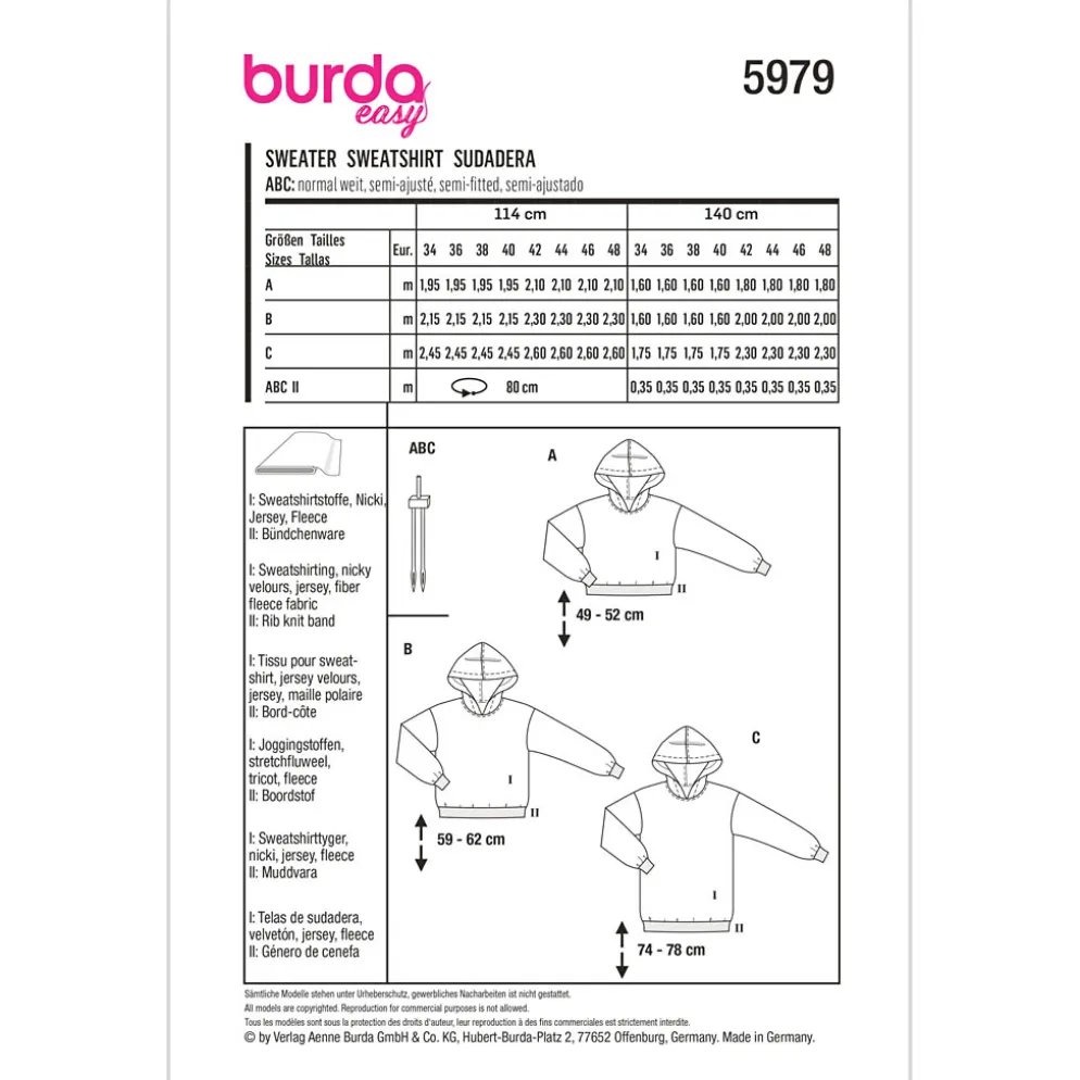 Sweatshirt Burda 5979 str. 34-48