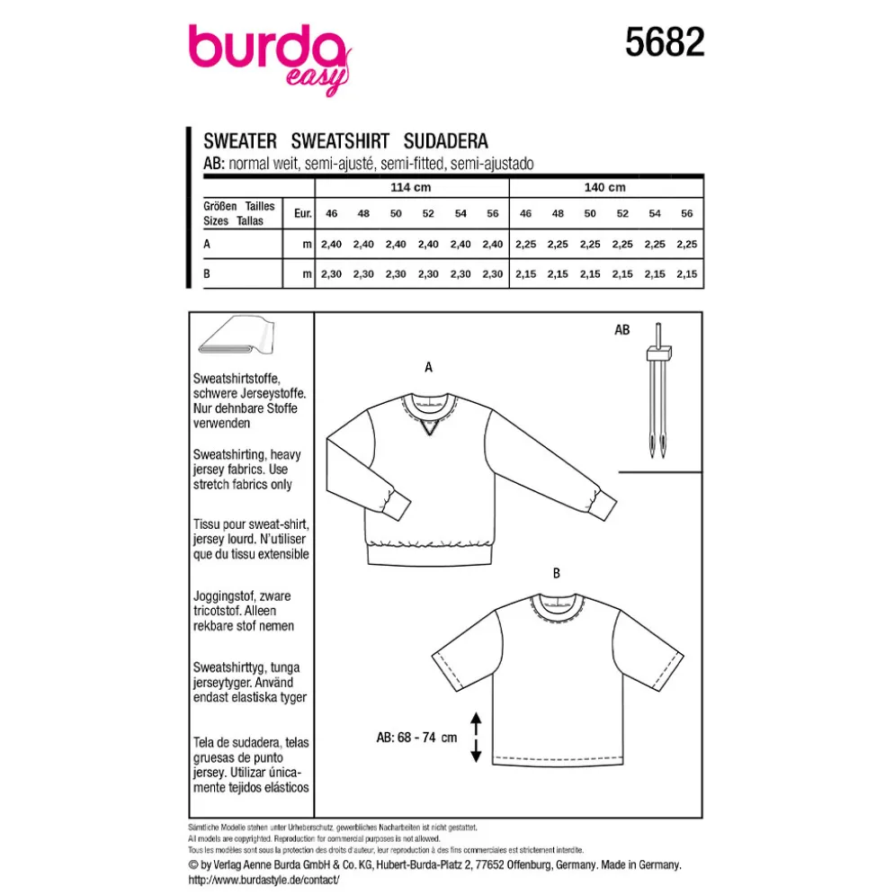 Sweatshirt og T-shirt Burda Herre 5682 str. 46-56