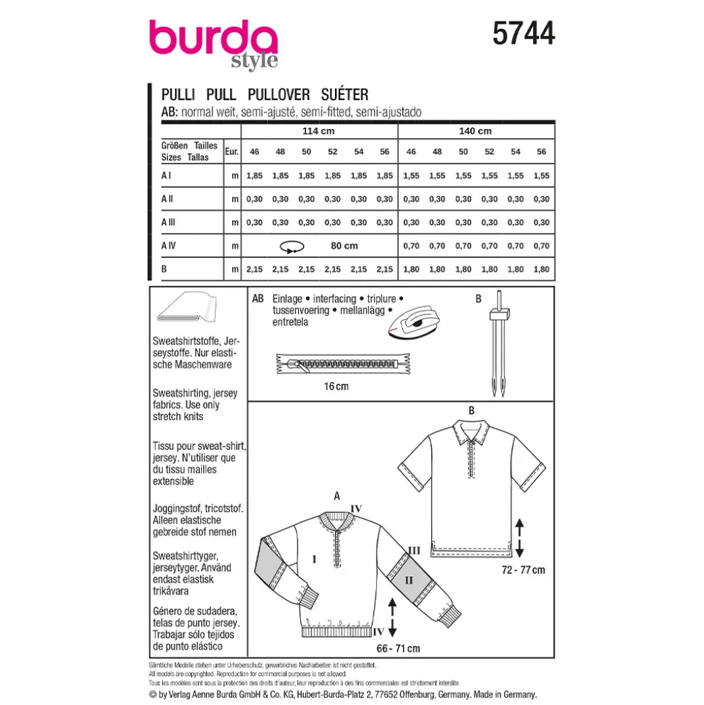 Sweatshirt og T-Shirt Burda Herre 5744 str. 46-56