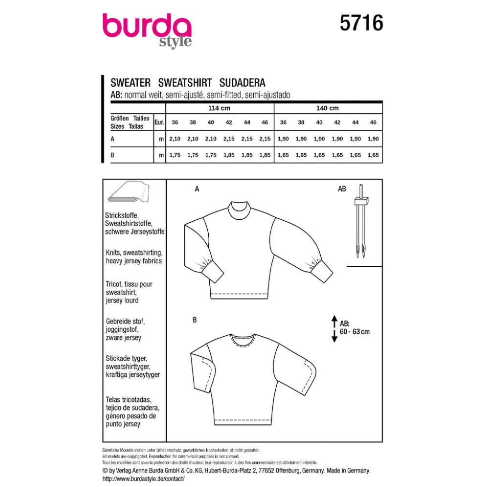 Sweatshirts Burda 5716 str. 36-46