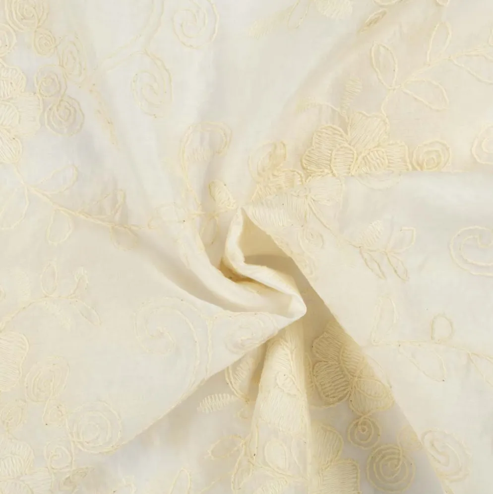 Tencel m/ blomster broderi Hvid
