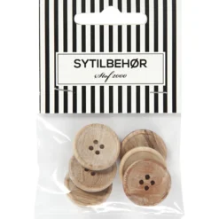 Træ knap 4-huls, 20mm, 6stk.