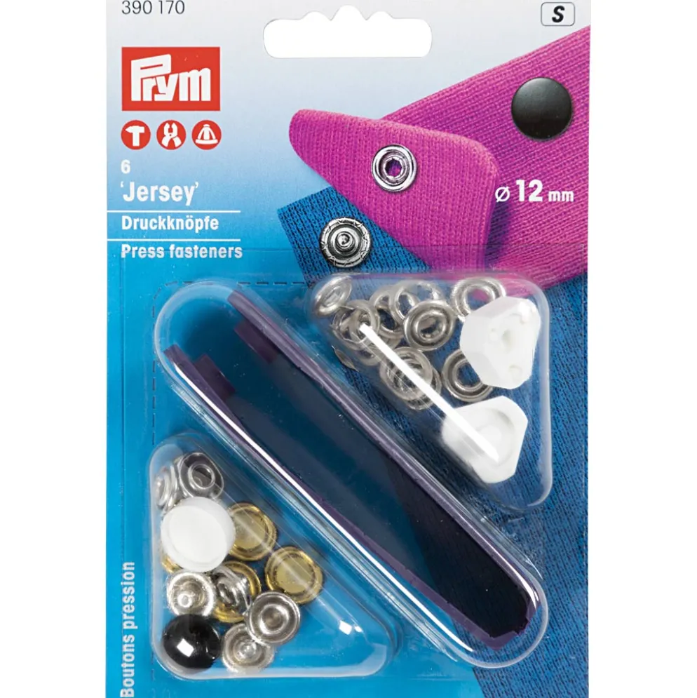 Trykknap Jersey 12mm, 6 stk. Sort metal