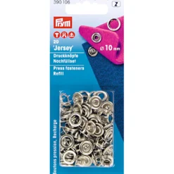 Trykknap ring refil Jersey, 10 mm, 20 stk. Sølv