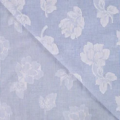 Tynd stribet bomuld m/blomster True blue