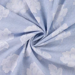 Tynd stribet bomuld m/blomster True blue