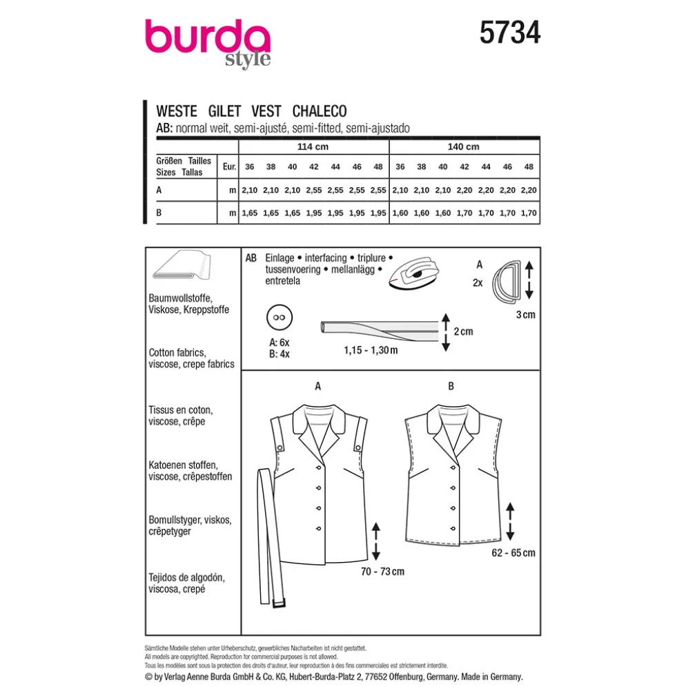 Vest Burda 5734 str. 36-48