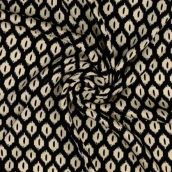 Viscose satin m/ikat print Sort