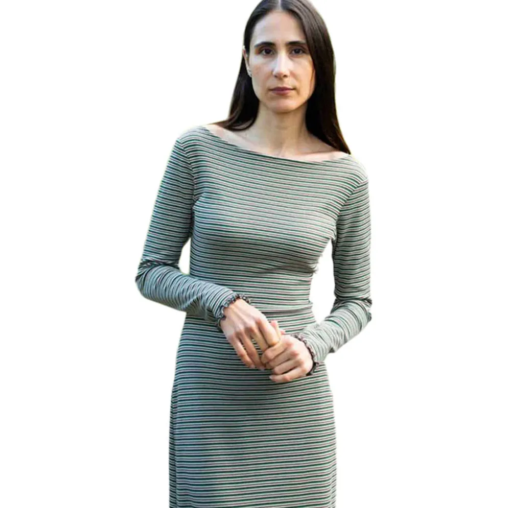 Wavy Hem Dress with Slim Sleeves